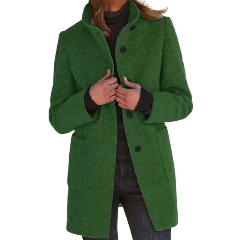 Women's Relaxed Fit Wool Blend Coat with Button Closure - Stylish Outerwear for All Seasons