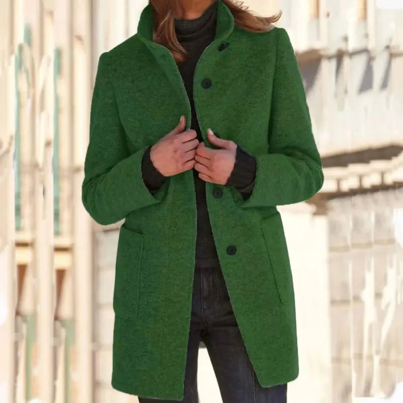 Women's Relaxed Fit Wool Blend Coat with Button Closure - Stylish Outerwear for All Seasons