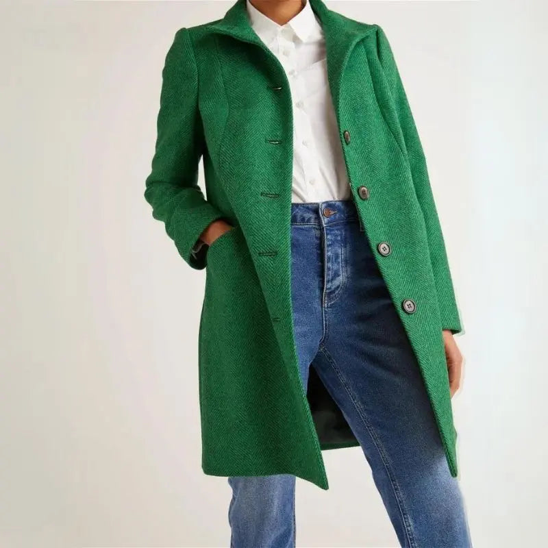 Women's Relaxed Fit Wool Blend Coat with Button Closure - Stylish Outerwear for All Seasons