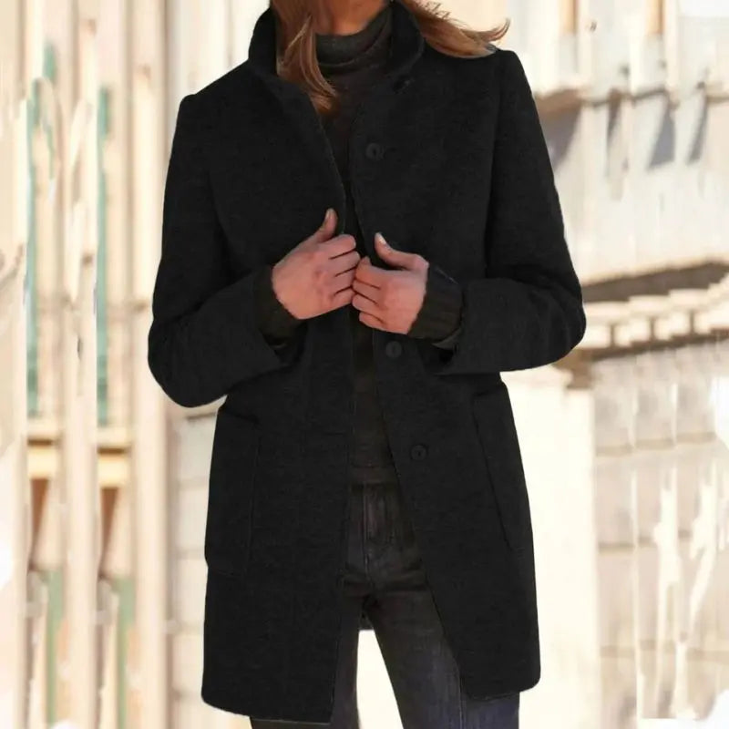Women's Relaxed Fit Wool Blend Coat with Button Closure - Stylish Outerwear for All Seasons