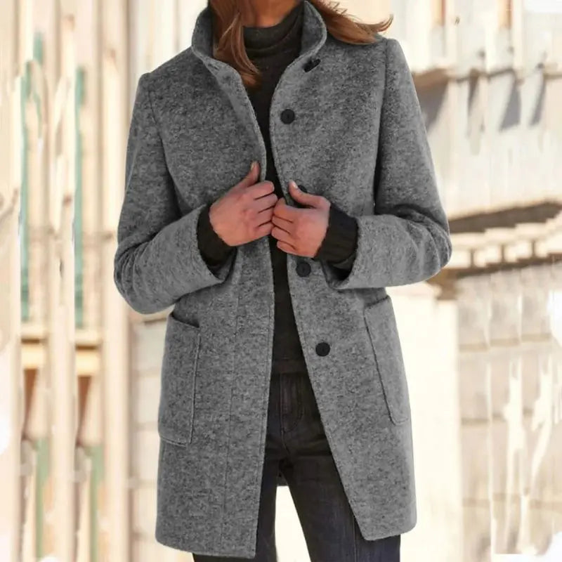 Women's Relaxed Fit Wool Blend Coat with Button Closure - Stylish Outerwear for All Seasons