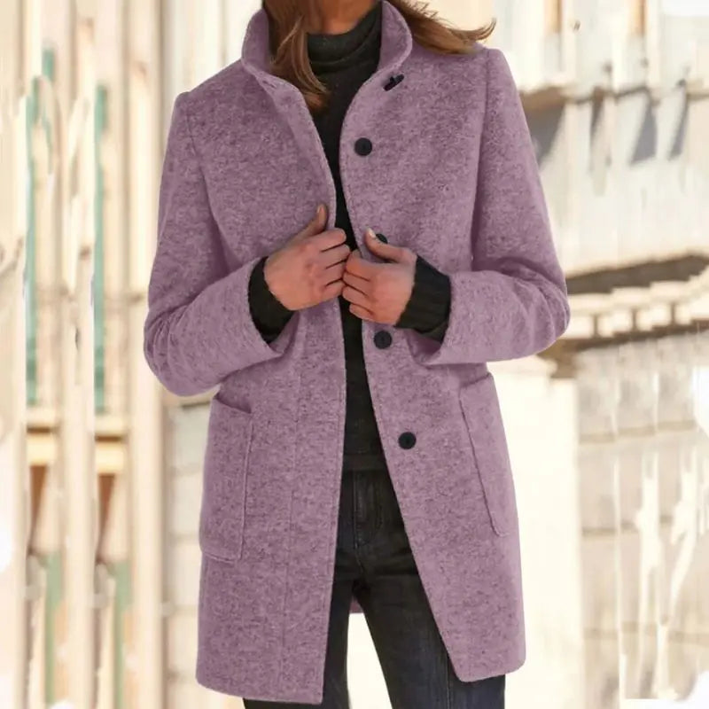 Women's Relaxed Fit Wool Blend Coat with Button Closure - Stylish Outerwear for All Seasons