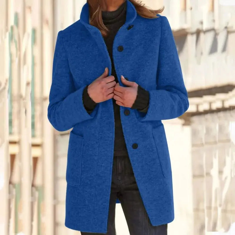 Women's Relaxed Fit Wool Blend Coat with Button Closure - Stylish Outerwear for All Seasons