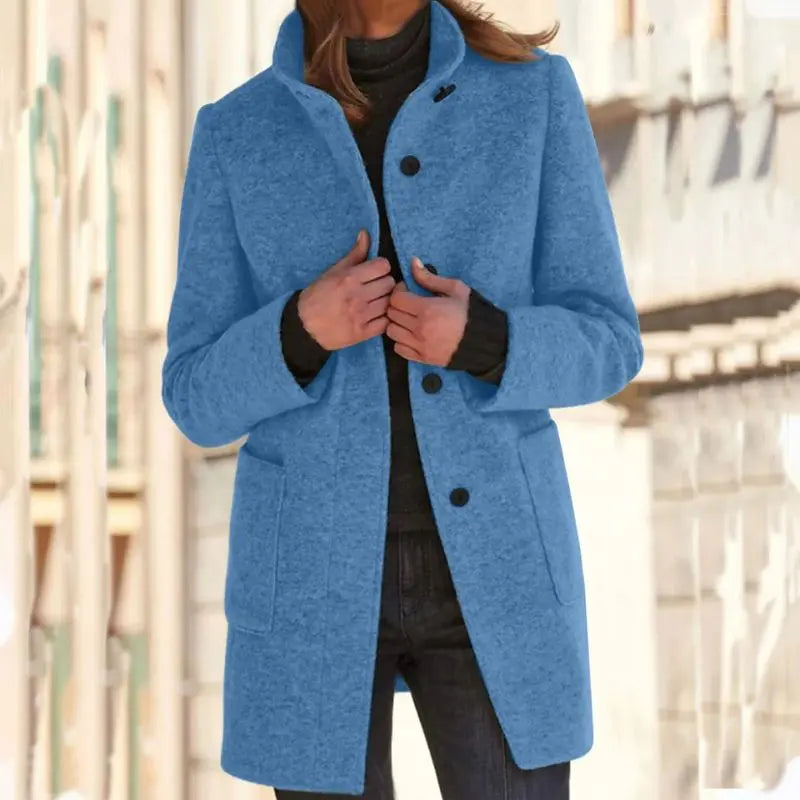 Women's Relaxed Fit Wool Blend Coat with Button Closure - Stylish Outerwear for All Seasons