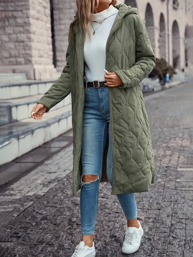 Women's Long Padded Jacket with Hood