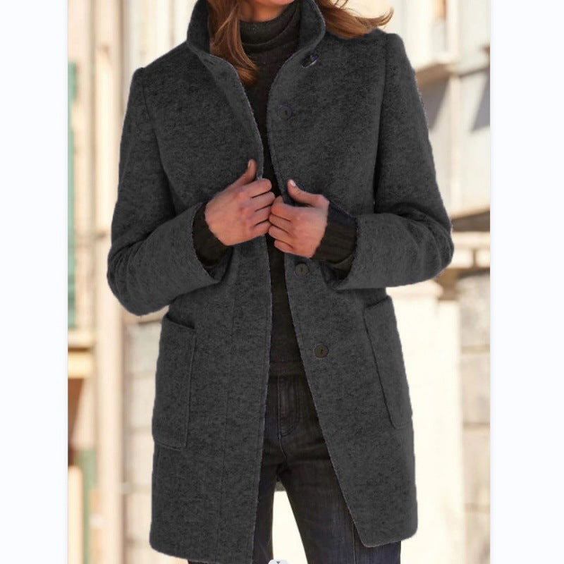 Women's Relaxed Fit Wool Blend Coat with Button Closure - Stylish Outerwear for All Seasons