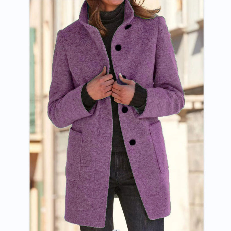 Women's Relaxed Fit Wool Blend Coat with Button Closure - Stylish Outerwear for All Seasons