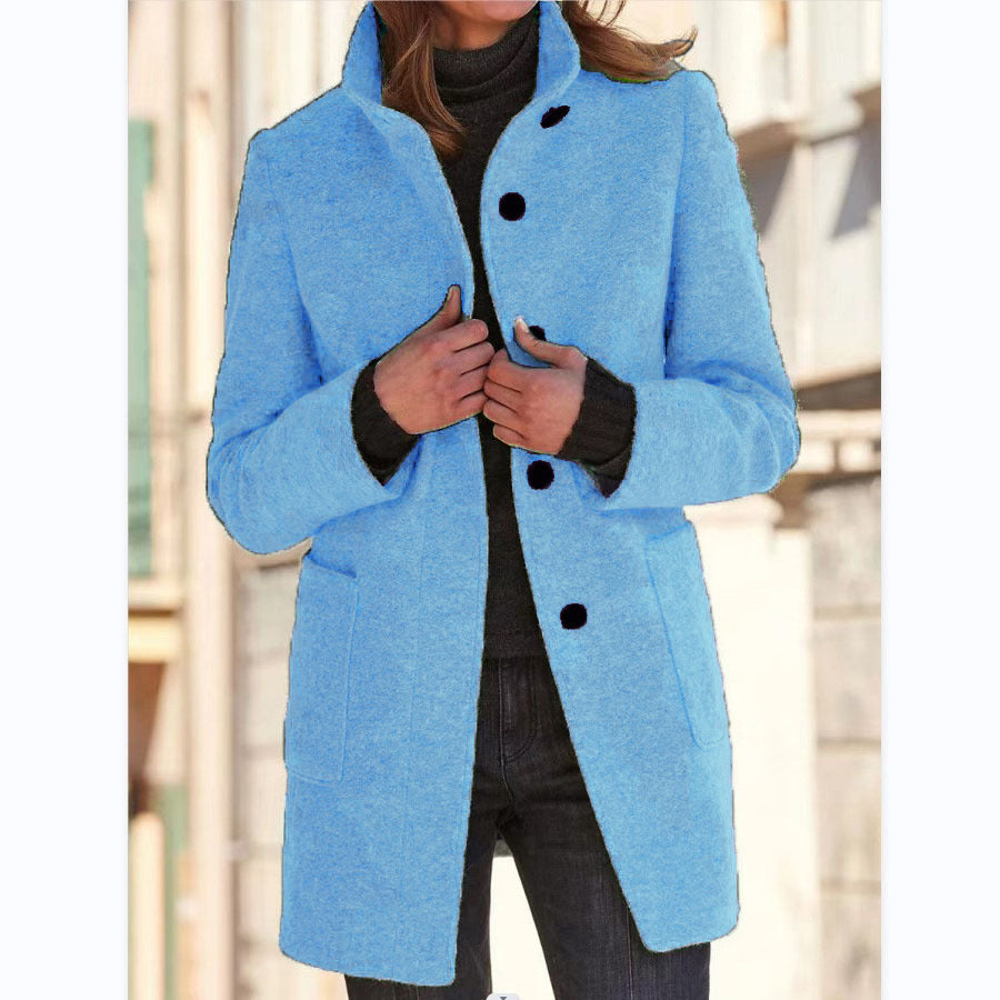Women's Relaxed Fit Wool Blend Coat with Button Closure - Stylish Outerwear for All Seasons