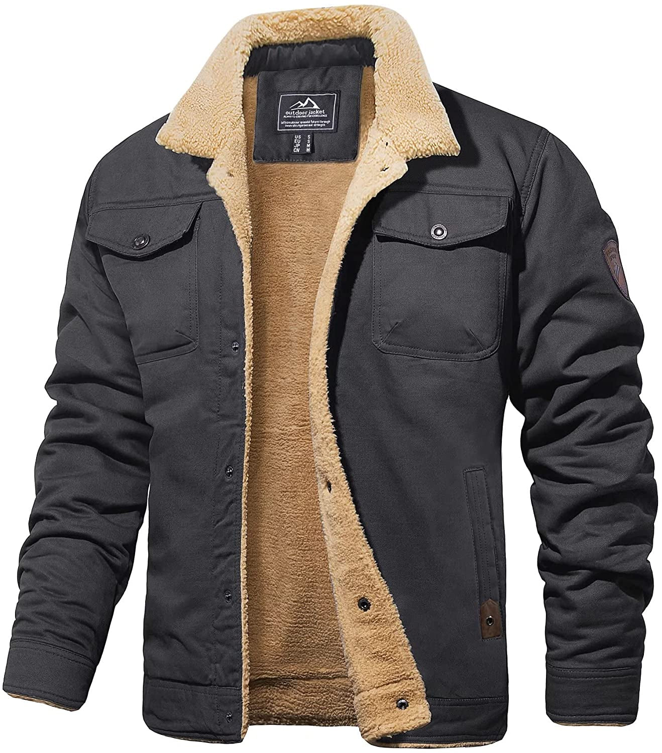 Men's Shell Jacket with Sherpa Lining Waterproof Winter Coat