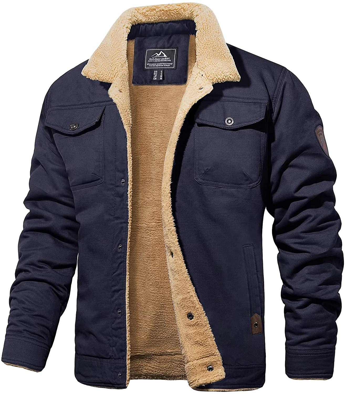 Men's Shell Jacket with Sherpa Lining Waterproof Winter Coat